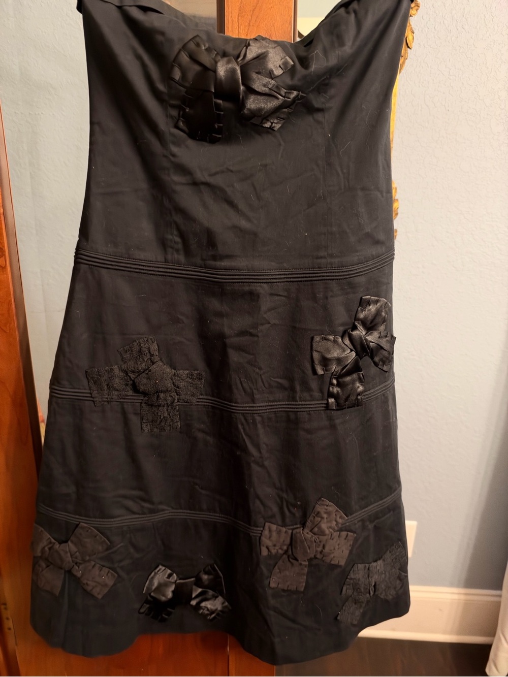 Odille Black Strapless Bow-Appliqué Cocktail Dress